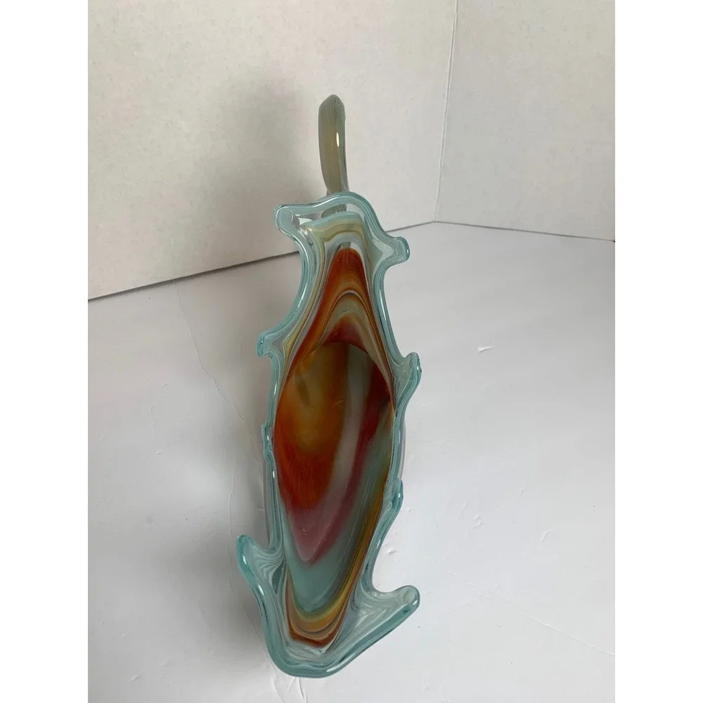 Vintage Hand Blown Art Glass‎ Swan Bowl Multi Color Slag Glass Centerpiece 13